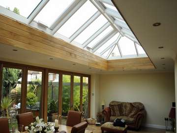 Cheadle Heath . Cheshire : Installation of HWL Roof Lantern with G. Barnsdale Timber Bi Fold doors. 